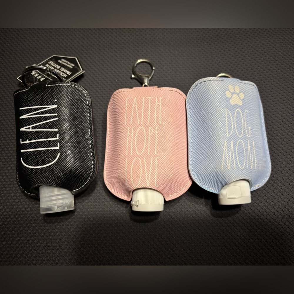 Rae Dunn Black, blue & Pink Sanitizer Holders